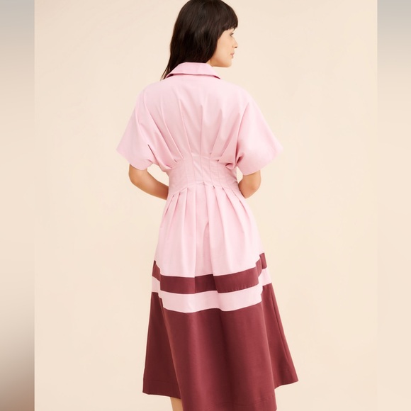 Button-Front Pink Colorblock Midi Dress - Picture 2 of 6
